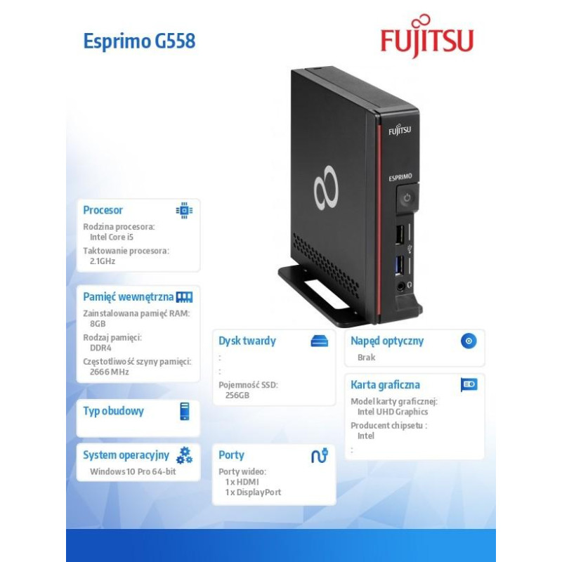 Fujitsu Esprimo G558 i5-8500T 8GB 256SSD DVDSM W10P 3Y