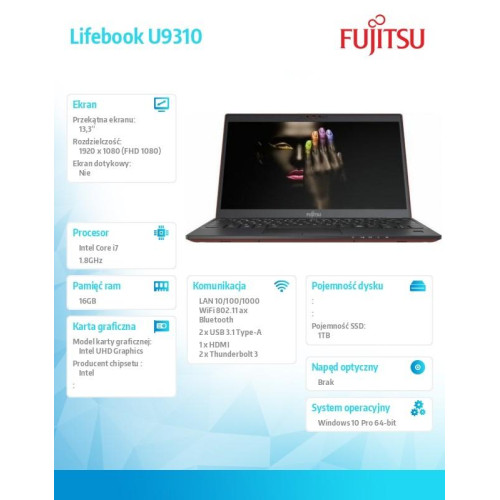 Fujitsu Lifebook U9310 RED FHD i7-10610U 16GB 1TBSSD LTE W10P 3YOS