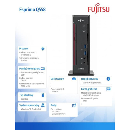 Fujitsu Esprimo K558 E85+ i5-9400 8GB 256SSD DVDSM W10P 3Y