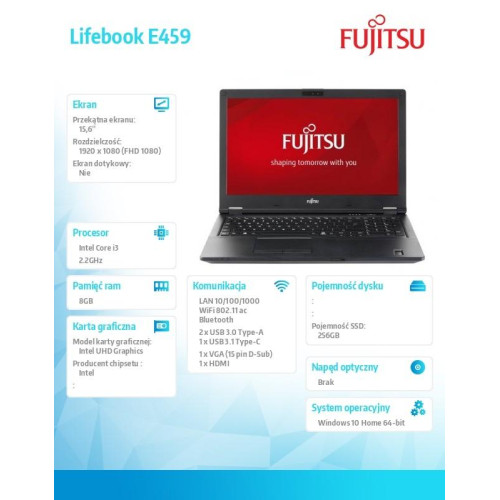 Fujitsu Lifebook E459 FHD i3-8130U 8GB 256SSD W10P 1Y