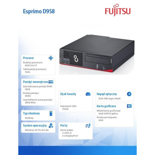Komputer Esprimo D958/W10Pro i7-9700/16G/SSD512M.2dvd PCK:D0958P272SPL