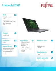 Laptop Fujitsu Lifebook E5511 FHD i5-1135G7 8GB 256SSD W10P 3YOS