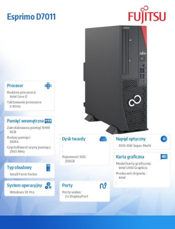 Komputer Fujitsu Esprimo D7011 i7-11700 8GB 256SSD DVDSM W10P 3YOS