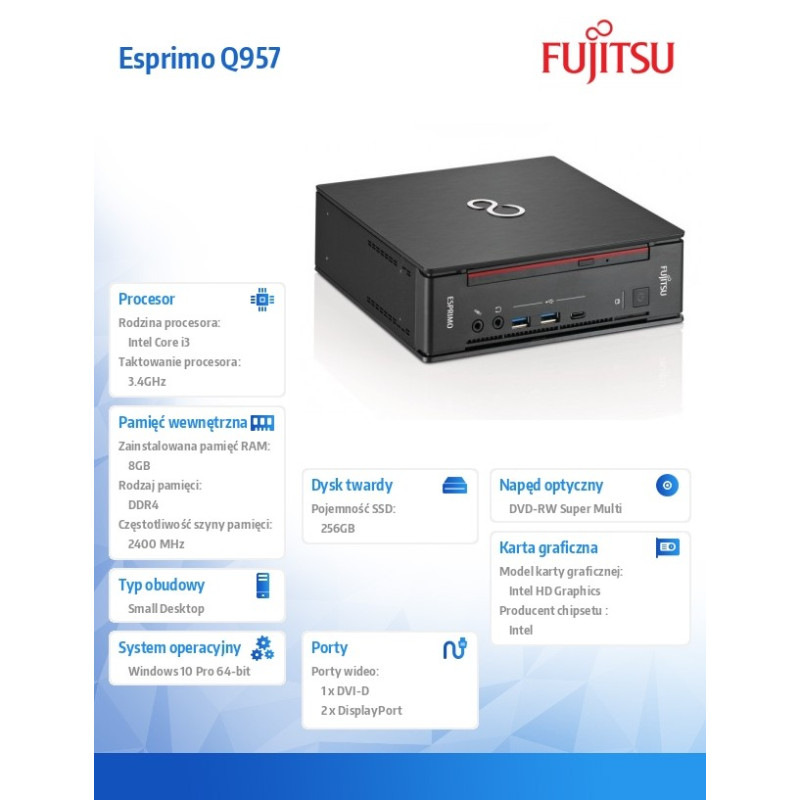 Fujitsu Komputer ESPRIMO Q957, C i3-7100 T,8GB,W10P,SSD