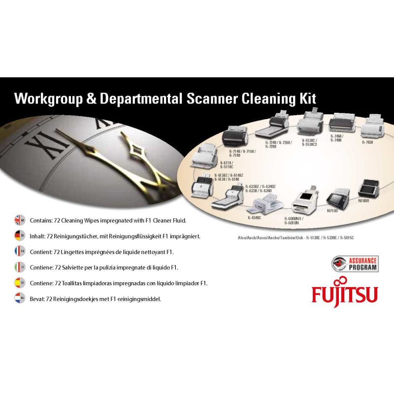 SCANNER CLEANINGKIT FI-4340C/72 x F1 Impregnated Wipes, Instructions Approx 3 months @ 1 application per day or 1 month @ 3 appl