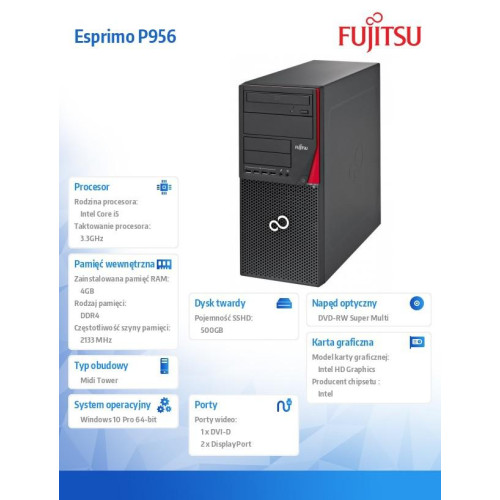 Esprimo P956 W10P i5-6600/4GB/500HDD/DVD LKN:P0956P0005PL