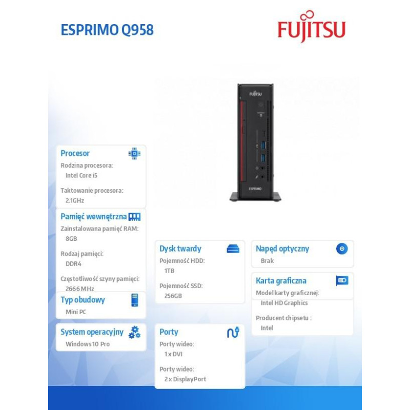 Fujitsu Komputer ESPRIMO Q958,i5-8500T,8GB,1T, Win 10