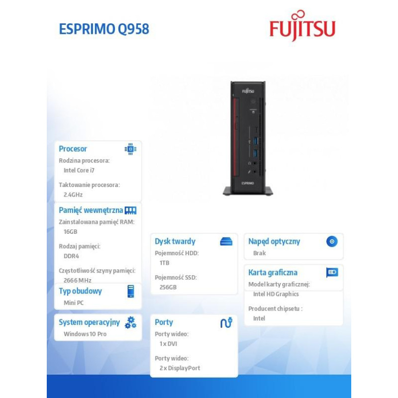 Fujitsu Komputer ESPRIMO Q958,i7-8700T, 2x8GB,1T,Win10
