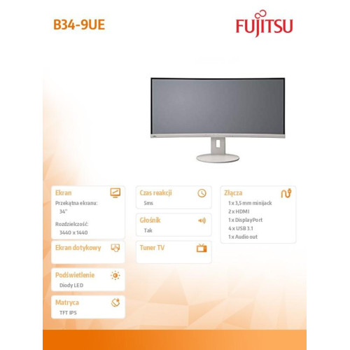 Fujitsu Monitor 34''B34-9 IPS 5-in-1-stand DP 2x HDMI