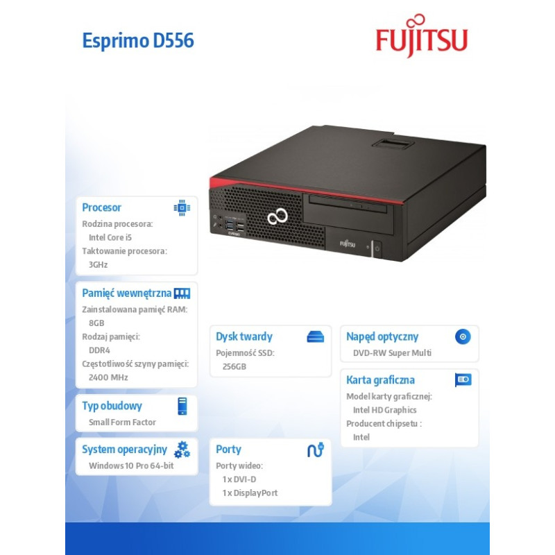 Fujitsu Komputer ESPRIMO D556/2 E85+ i5-7400,8GB,W10P,SSD