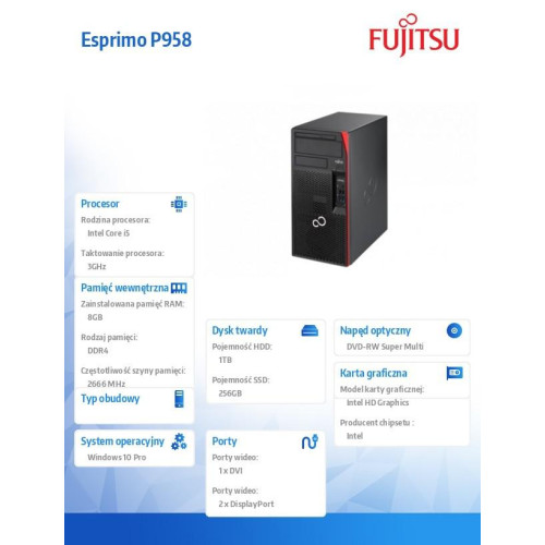 Fujitsu Komputer E P958 ,i5, 1x8GB,HDD 1TB,W10