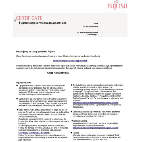 Fujitsu Support Pack 5y OS, Service, 9x5 NBD Rt RX2xxx TX2xxx