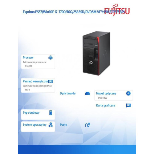 Fujitsu Komputer ESPRIMO P557 E85+Core i7-7700, 16GB, W10
