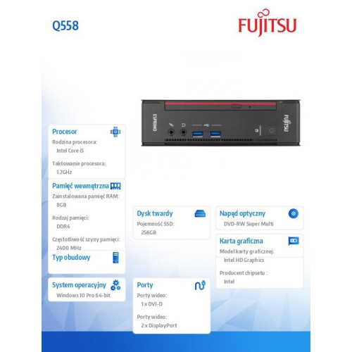 Fujitsu Komputer ESPRIMO Q558,i5-8400T,8GB,SSD256,W10