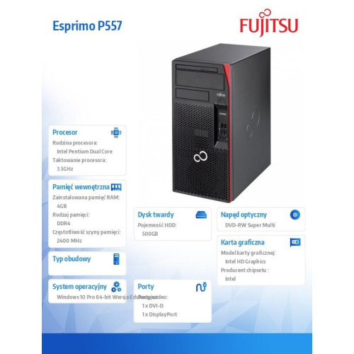 Fujitsu Komputer ESPRIMO P557 Pentium G4560, 1x4GB,W10P