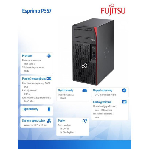 Fujitsu Komputer ESPRIMO P557 E85+Core i5-7400, 8GB, W10P