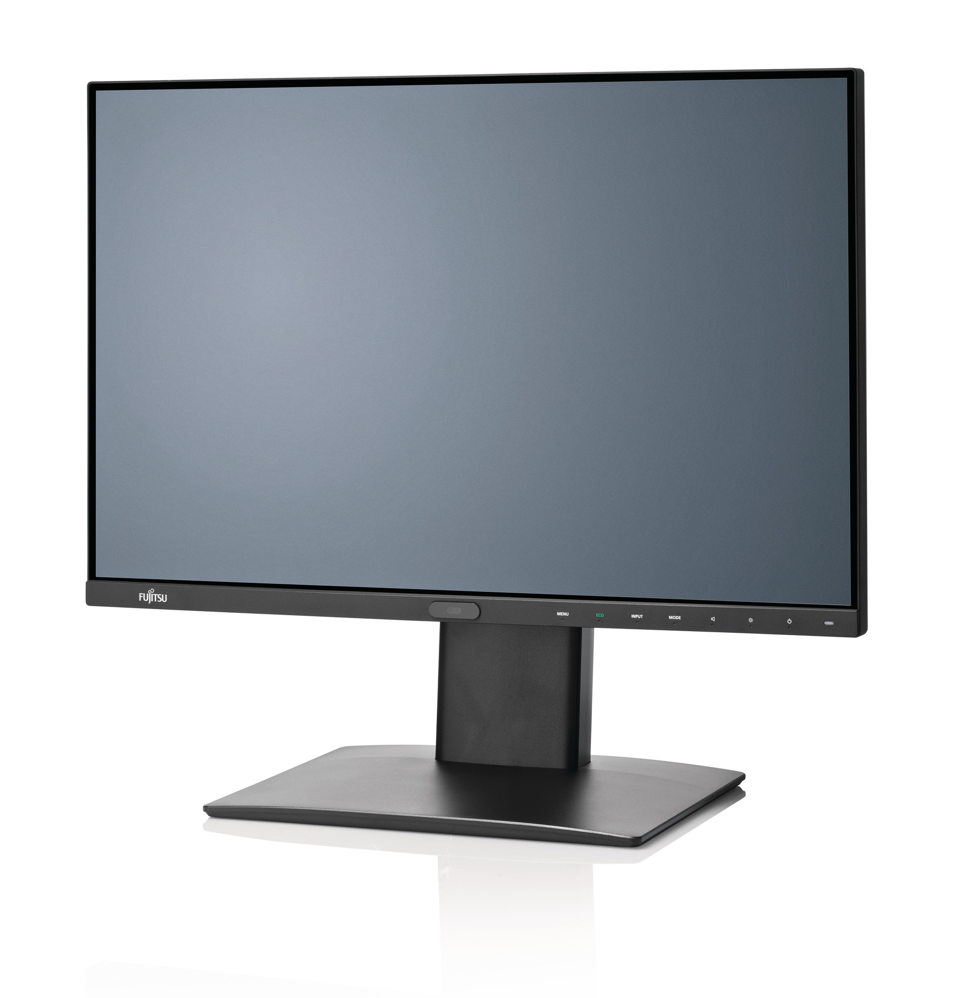 Monitor Fujitsu P24-8 WS Pro w czarnej obudowie, widok z lekkiego ukosa, na smukłej podstawie